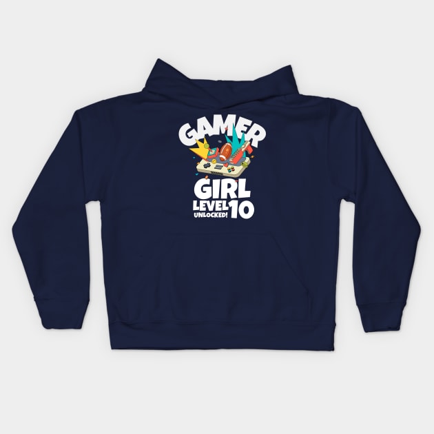 Gamer Girl Level 10 Unlocked! Kids Hoodie by Issho Ni